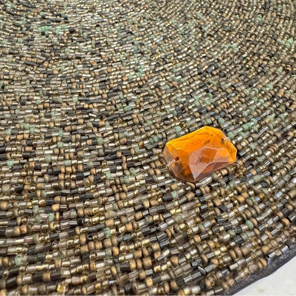 4 PIER ONE IMPORTS BEADED PLACEMAT ROUND 15" BROWN BLACK GRAY SILVER METALLIC - Picture 4 of 16